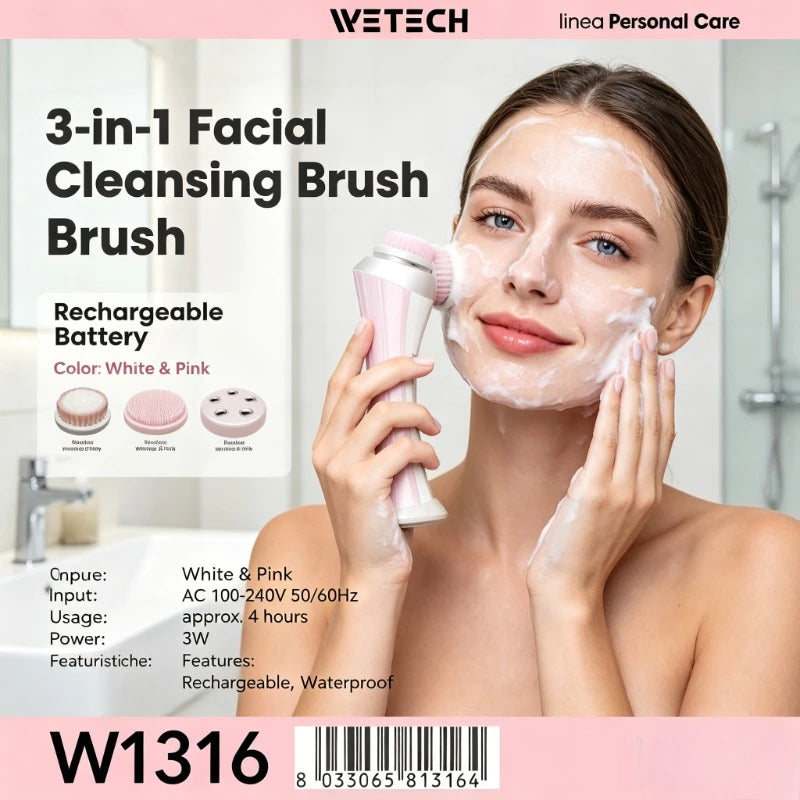 Cepillo Facial Eléctrico 3 en 1 Recargable | Limpieza Profunda, Exfoliación y Masaje Facial