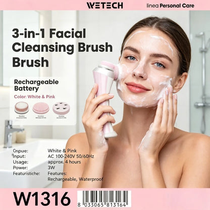 Cepillo Facial Eléctrico 3 en 1 Recargable | Limpieza Profunda, Exfoliación y Masaje Facial